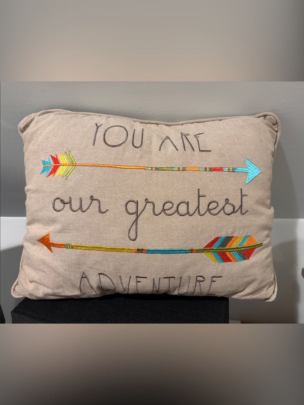 Levtex Beige Accent Pillow with Multicolor Arrow Embroidery